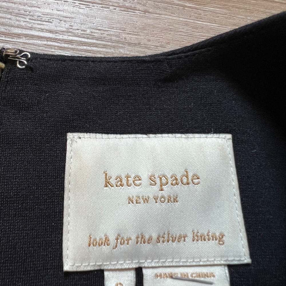 Kate Spade Glimmer Shift Dress Jeweled Neck Black Size 6 pockets stretch - Picture 5 of 7